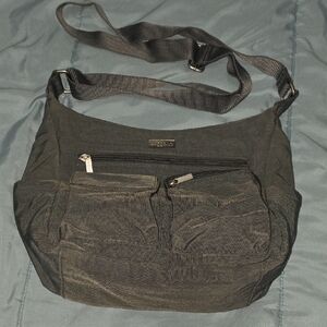 Everyday Black Messenger Bag with Front Pocket Organizer